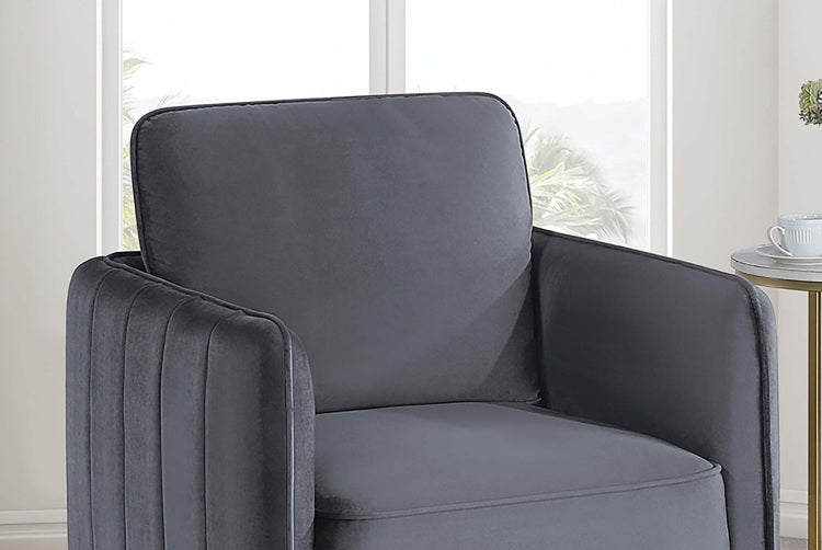 Beautiful Elegant 1Pc Accent Chair Gray Velvet Fabric Upholstered Plush Metal Legs Living Room Chair