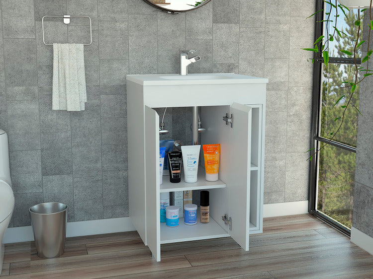 Palmer 24" Free Standing Vanity Cabinet, One Cabinet With Division, Two Small Shelves