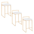 26" Contemporary Stackable Counter Stool In Gold Metal With White Velvet Cushion Set Of 3