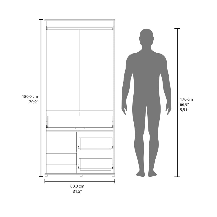 Alpine Armoire With Double Doors, Internal Shelves And Hanging Rod, Black