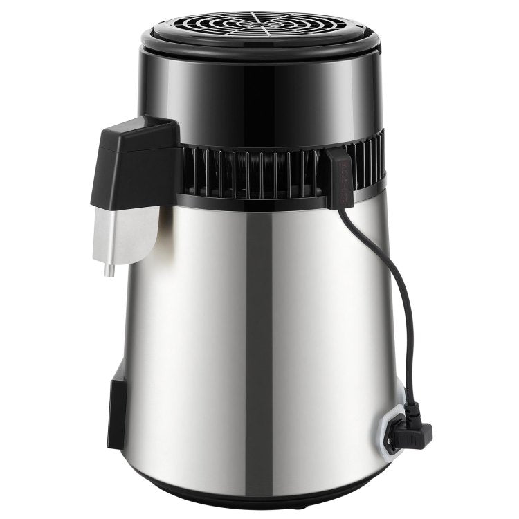 1.1 Gal Water Distiller, 0.3 Gal H, 750W Distilled Water Maker Machine 0 99H Timing Set Temp Display, 304 Stainless Steel Countertop Distiller Glass Carafe Cleaning Powder 3 Carbon Packs, Silver