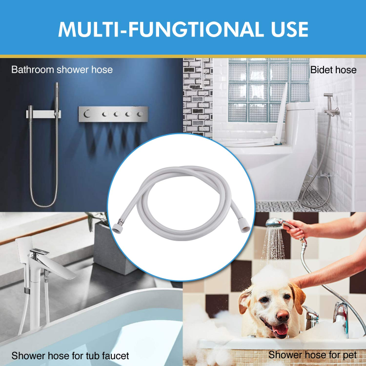 Pvc Shower Hose 59 Inches Extra Long Smooth Handheld Shower Hose Flexible Anti Kink Handheld Shower Head Hose With Brass Spin Inner Core White
