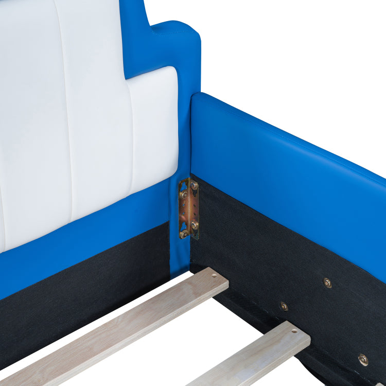 Twin Size Race Car Shaped Platform Bed With Wheels,Blue