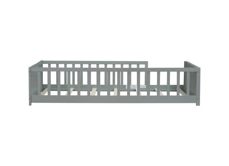Twin Size Floor Platform Bed With Built In Book Rack,Grey Old Sku:W504P143306