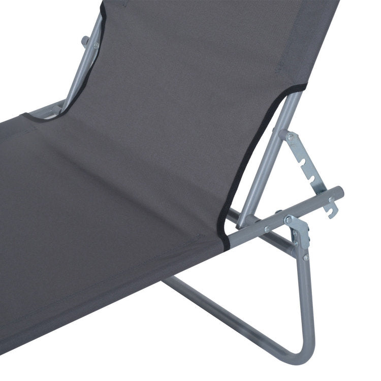 Outsunny Outdoor Lounge Chair, Adjustable Folding Chaise Lounge, Tanning Chair With Sun Shade For Beach, Camping, Hiking, Backyard, Gray
