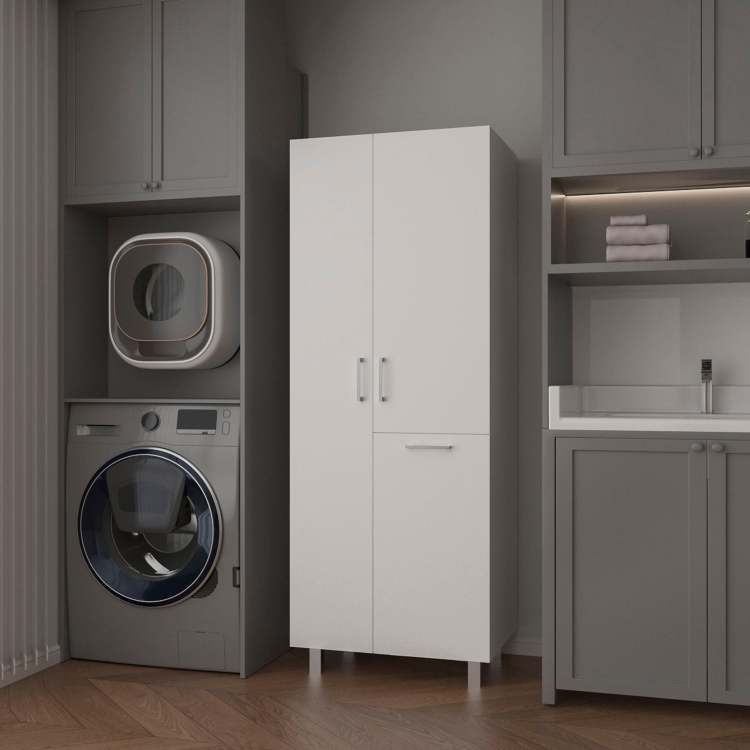 White 1 Drawer Modern Storage Cabinet With 2 Doors And Metal Legs