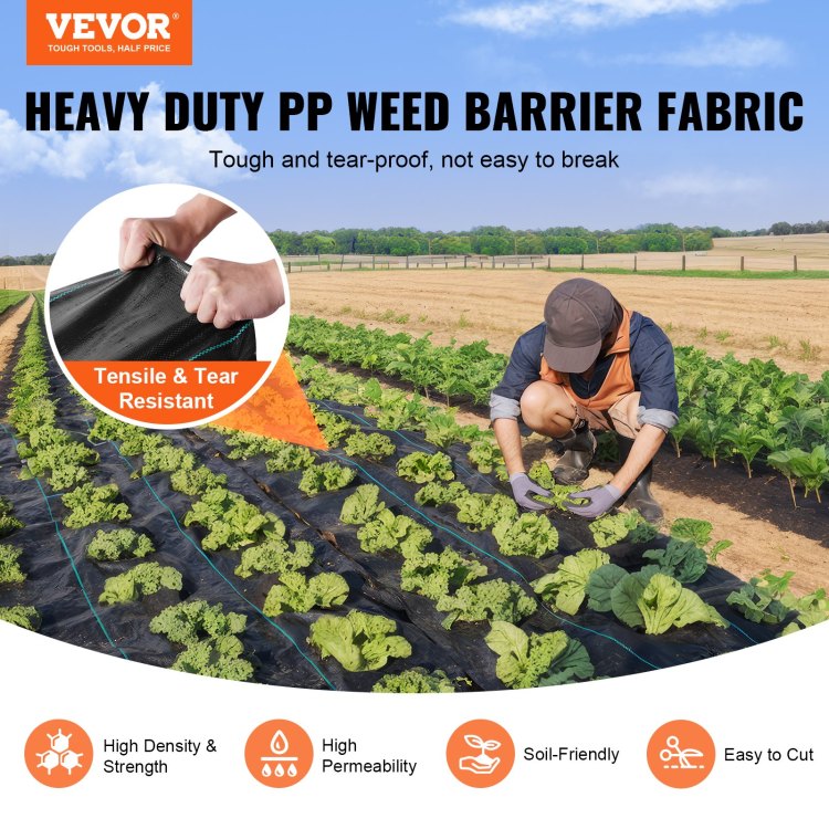 13Ftx108Ft Premium Heavy Duty Weed Barrier Landscape Fabric, 5Oz Woven Geotextile Fabric Under Gravel, High Permeability For Weed Blocker Weed Mat, Driveway Fabric, Weed Control Garden Cloth