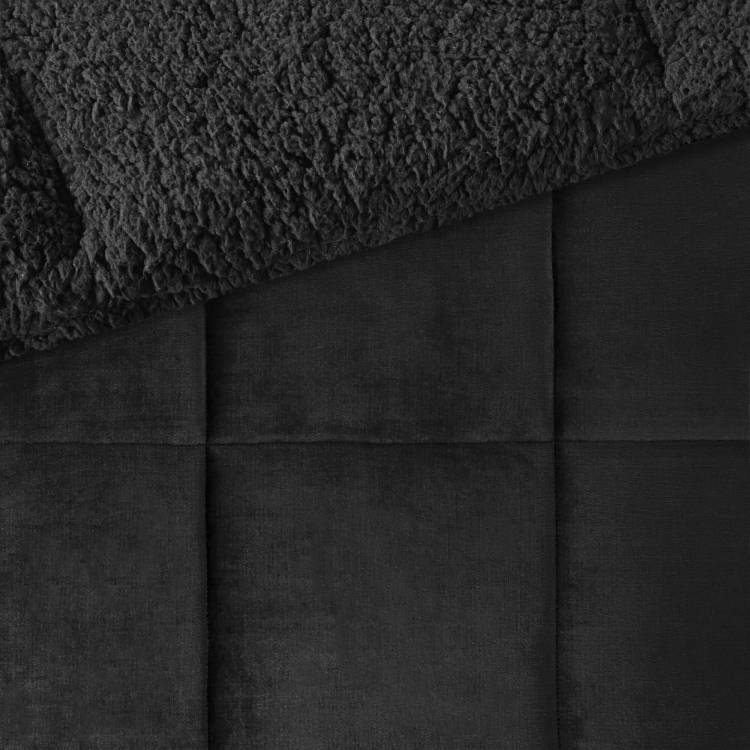 4 Piece Full Queen Plush To Sherpa Down Alternative Comforter Set,Black Black