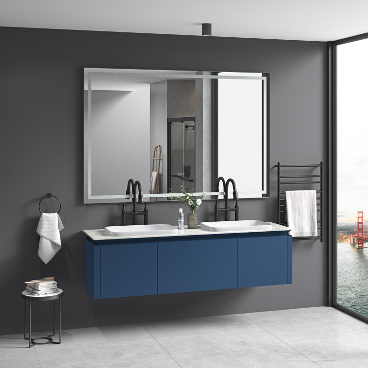 84 X 48 Inch Led Bathroom Mirror With Front And Backlight, Wall Mounted Vanity Mirror With Aluminum Frame, Anti Fog, Memory, 3 Colors, Stepless Dimmable