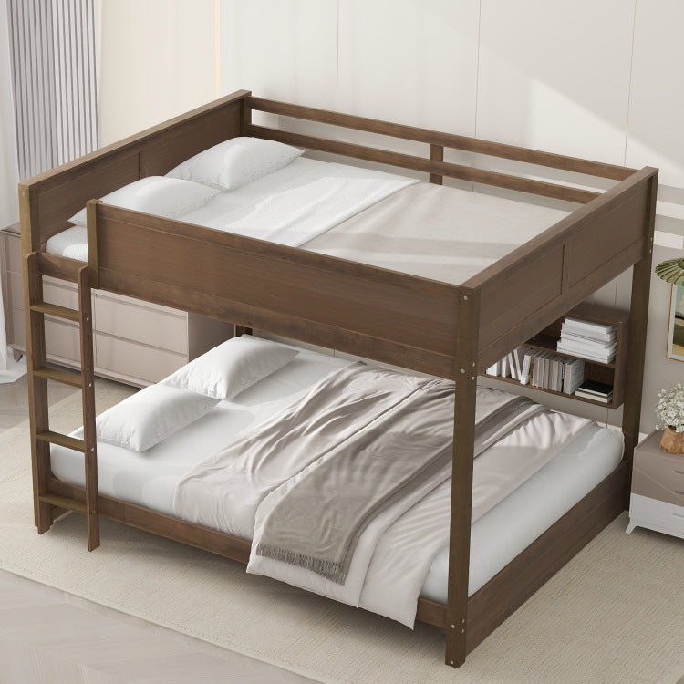 Queen Over Queen Bunk Bed With Storage Cabinets And Usb Ports, Antique Wood Color