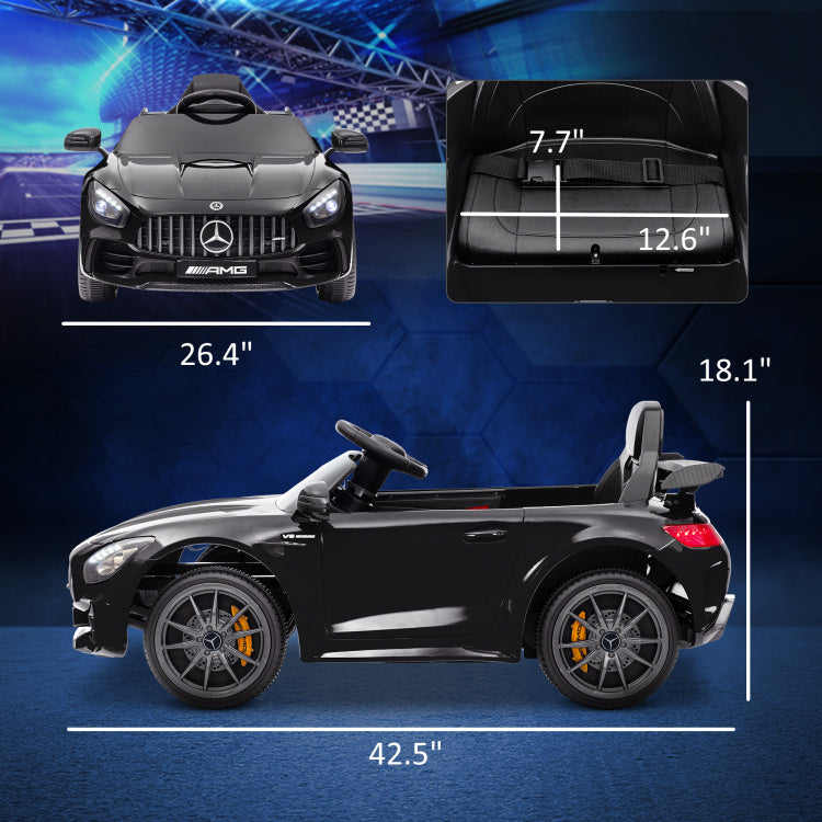 Qaba Mercedes Benz Amg Gtr Licensed 12V Kids Ride On Car, Battery Powered Kids Electric Car With Remote Control, Transport Wheels, Soft Start, Lights, Music, Horn & 3 Speeds For 3 6 Years, Black