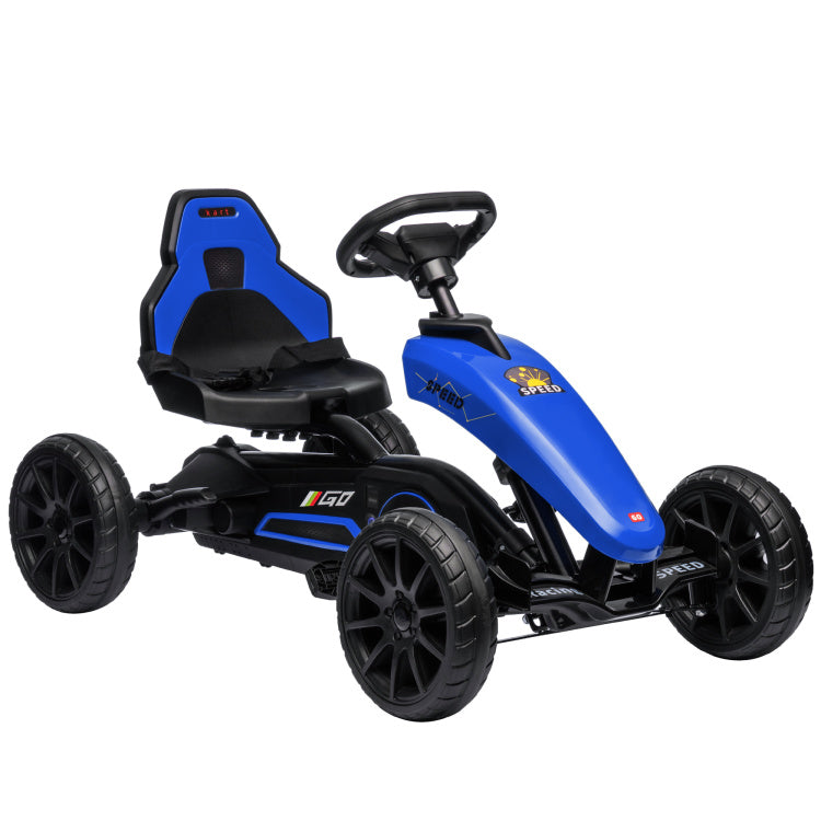 Aosom Kids Pedal Go Kart, Outdoor Ride On Toys With Swing Axle, Adjustable Seat, Handbrake, 4 Shock Absorbing Wheels, Gift For Boys And Girls Aged 3 8 Years Old, Blue