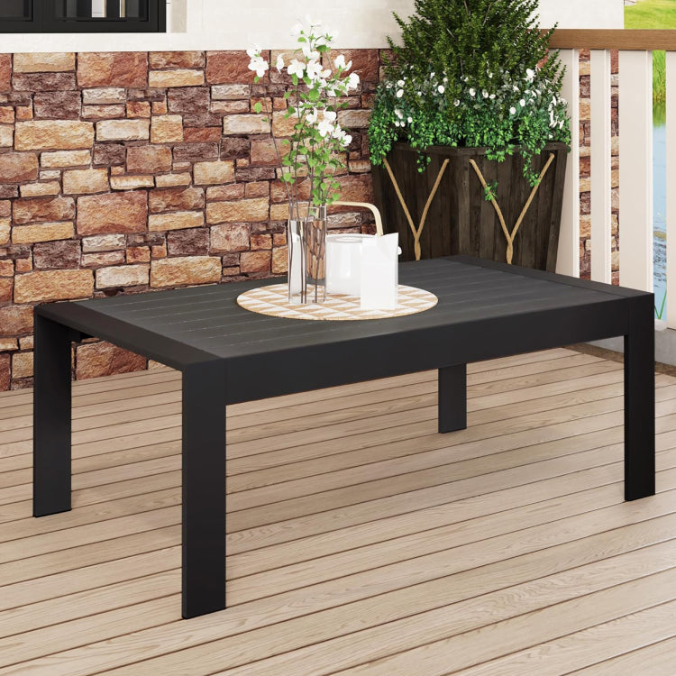 All Weather Aluminum Outdoor Coffee Table, Modern Coffee Table For Outside, Rectangle Patio Coffee Table Black