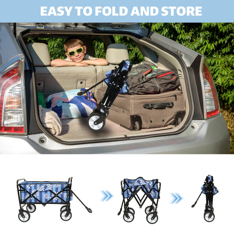 Minimeetall Colorful Collapsible Foldable Wagon Cart With Strapping System, Beach Wagon ,Utility Wagon Grocery Cart Camping Shopping Sports Gardeing Fishing Supports 225Lbs,Blue Vertical