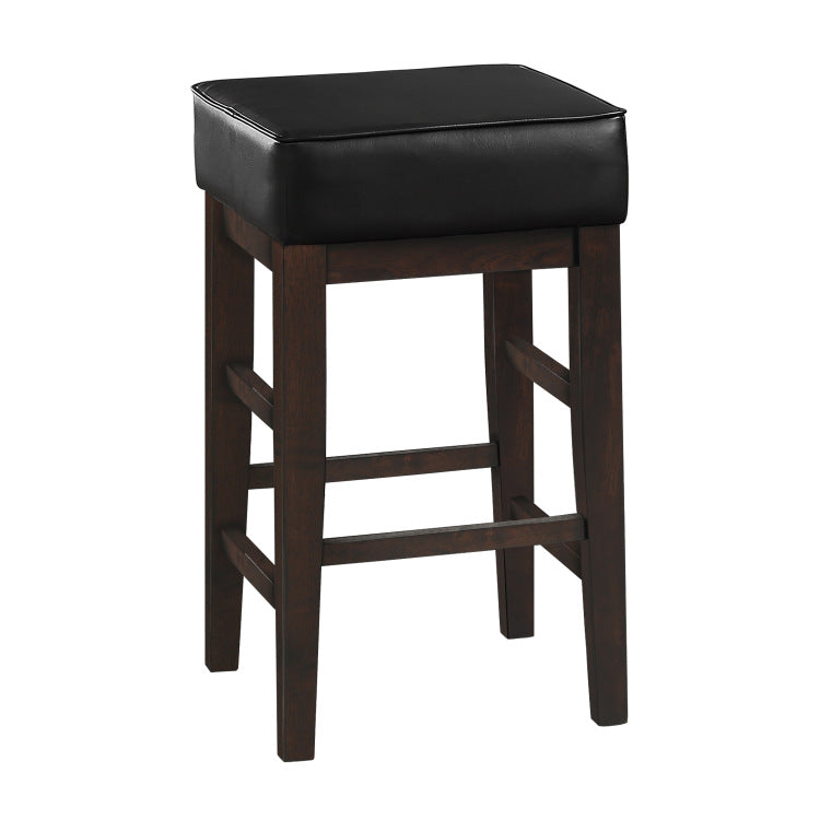 Transitional Black Faux Leather Seat 24 Inch Counter Height Stools Set Of 2, Espresso Finish Solid Wood Frame