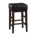 Transitional Black Faux Leather Seat 24 Inch Counter Height Stools Set Of 2, Espresso Finish Solid Wood Frame