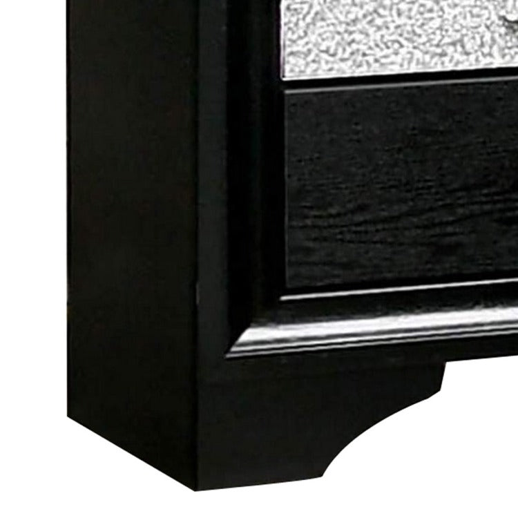 Nightstand With Silver Trim Accent And 1 Jewelry Drawer, Black