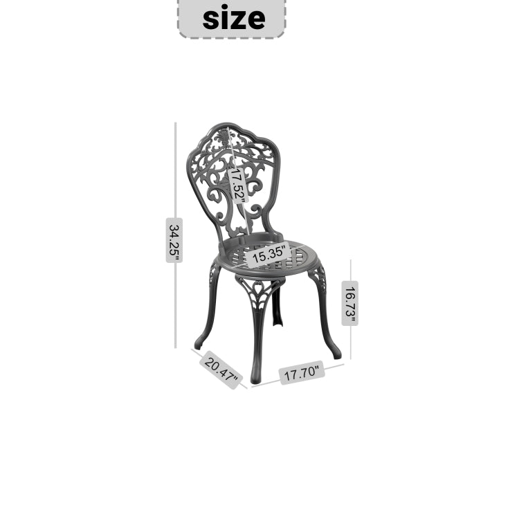 Cast Aluminum Patio Dining Chair 2Pcs With Black Frame