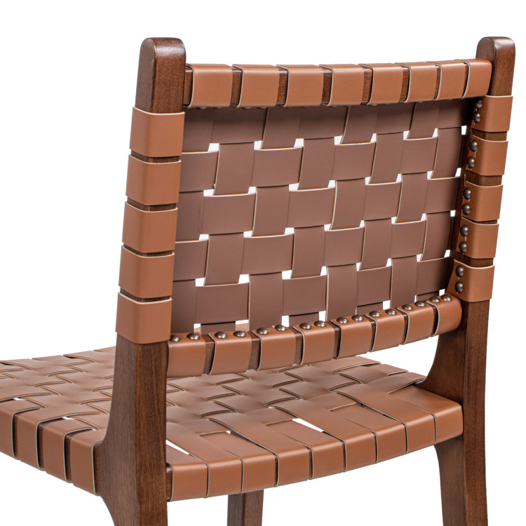 Andre 26" Woven Leather Counter Stool With Back, Pecan Brown Faux Leather