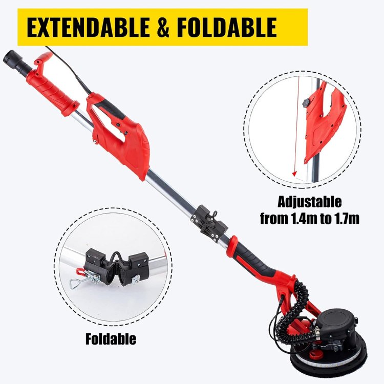Drywall Sander 850W, Electric Drywall Sander, Variable Speed 800 1750 Rpm, Foldable Sheetrock Sander, With Telescope Handle, Electric Sander, With Led Strip Light And Vacuum Bag, Wall Sander