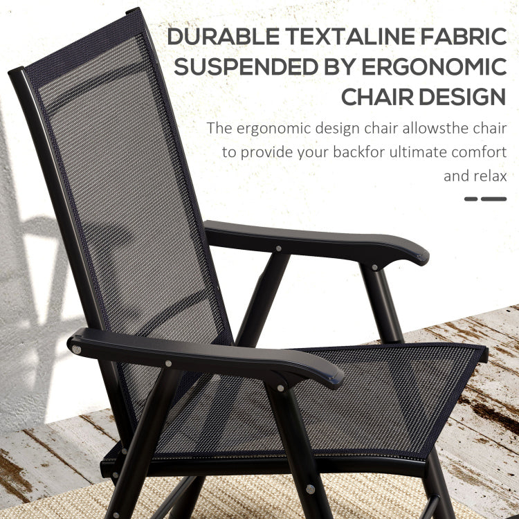 Outsunny Set Of 4 Patio Folding Chairs, Stackable Outdoor Sling Patio Dining Chairs With Armrests For Lawn, Camping, Dining, Beach, Metal Frame, No Assembly, Black