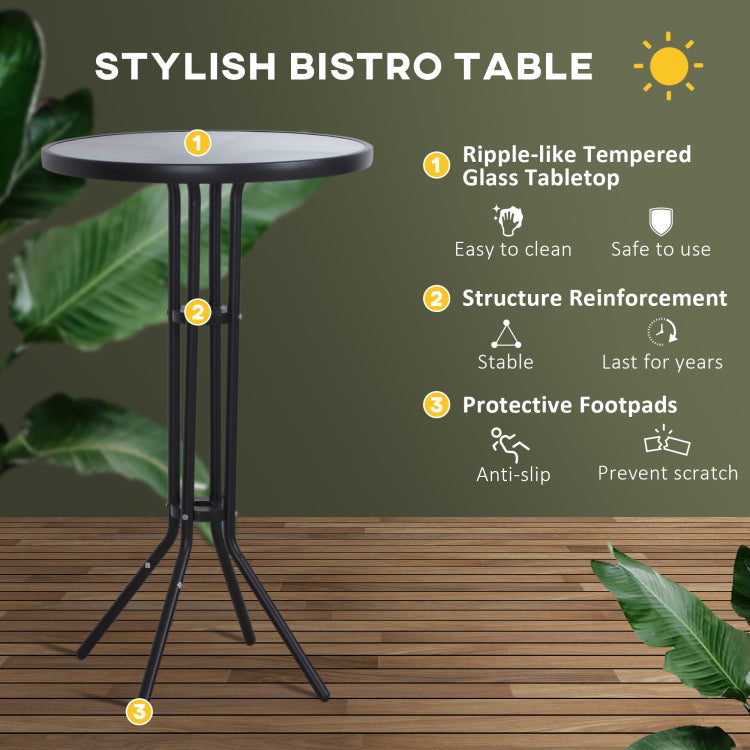 Outsunny 3 Piece Bar Height Outdoor Bistro Set For 2, Round Patio Pub Table 2 Bar Chairs With Comfortable Design & Strong Build, Tan