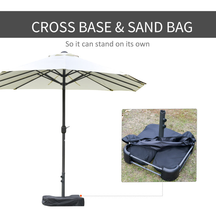 Outsunny Patio Umbrella 15' Steel Rectangular Outdoor Double Sided Market With Base, Sun Protection & Easy Crank For Deck Pool Patio, Beige
