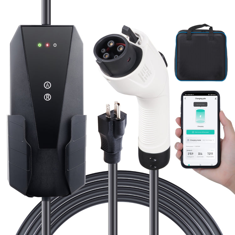 Level 1 2 Portable Ev Charger, 16 Amp 120V Or 240V, Electric Vehicle Charger With 28 Foot Charging Cable Nema 6 20P Plug Nema 5 15 Adapter, Plug In Home Ev Charging Station For Sae J1772 Evs