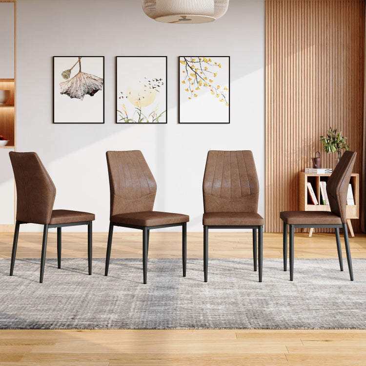 Set Of 4 Brown And Black Dining Chairs With Shell Pattern, 37 Inches High: Ergonomic Tech Fabric Backrest, Combines Comfort And Style