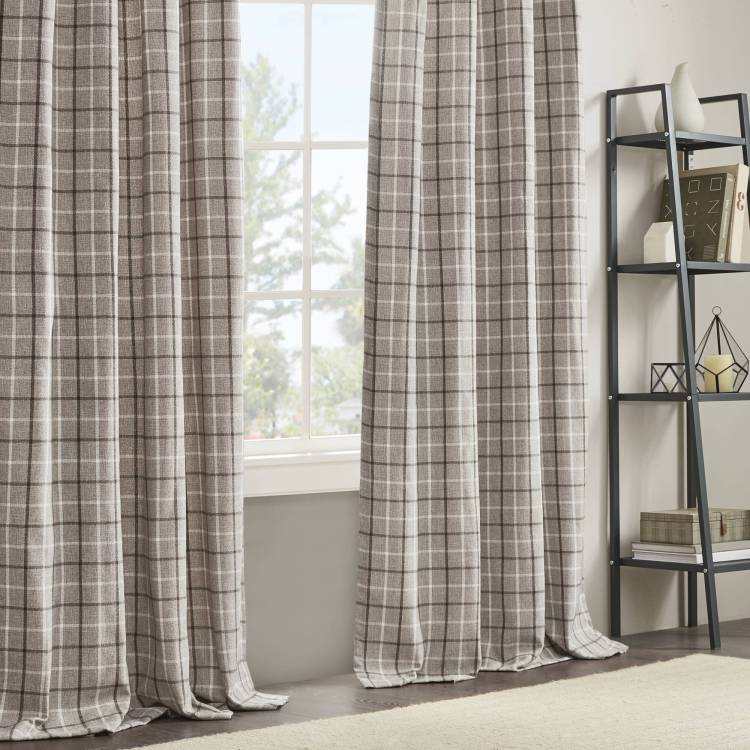 1 Piece 50X63" Plaid Rod Pocket And Back Tab Curtain Panel With Fleece Lining,Brown