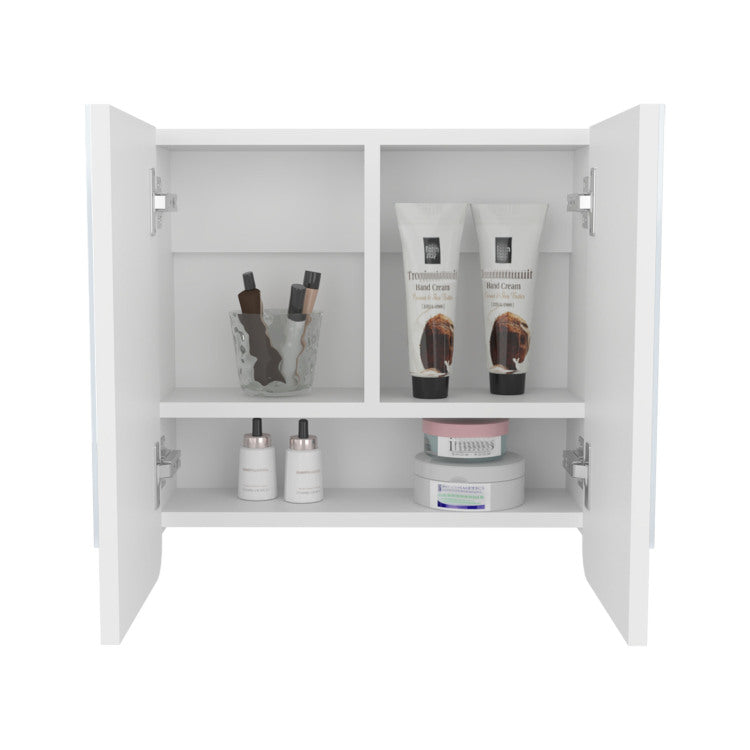 Luv Mirror Medicine Cabinet With Interior Shelves, Modern Bathroom Storage Solution And Organizer, White