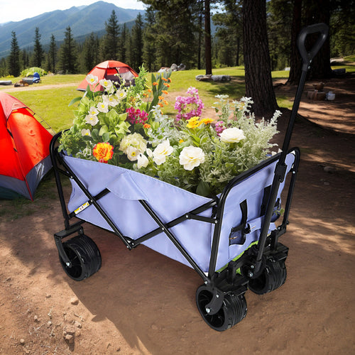 100L Collapsible Folding Beach Wagon Cart With 220Lbs Large Capacity, Wagons Carts Heavy Duty Foldable With Big Wheels For Sand, Garden, Camping