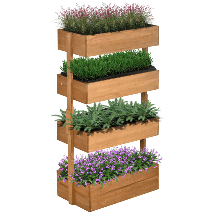 Outsunny Vertical Garden Planter, Wooden 4 Tier Planter Box, Self Draining With Non Woven Fabric For Outdoor Flowers, Vegetables And Herbs, Orange