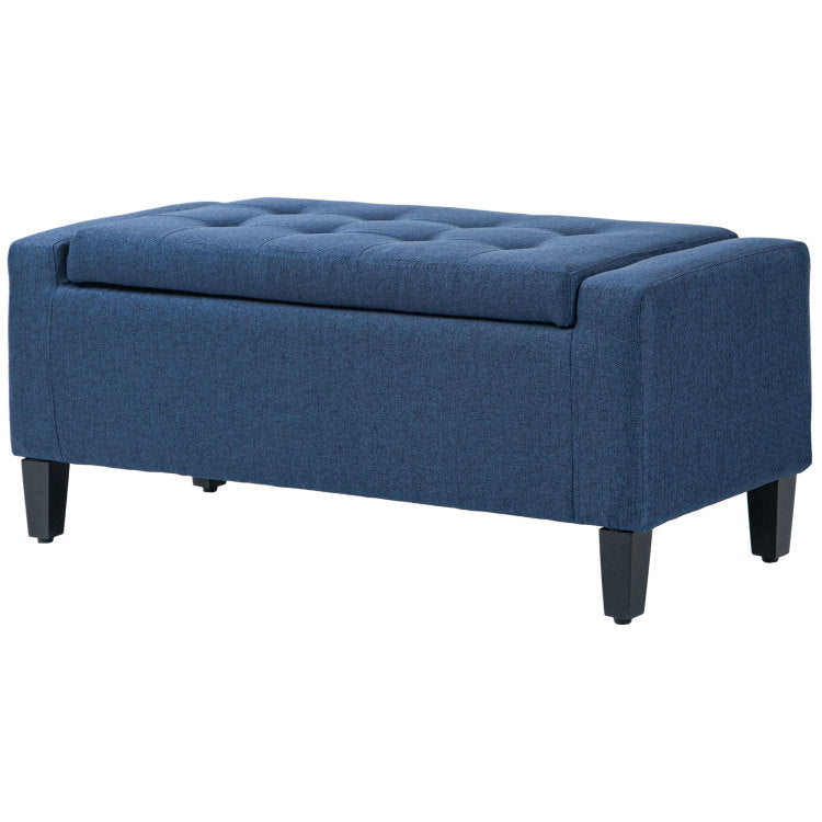 Homcom Storage Ottoman, Linen Upholstered Storage Bench With Lift Top And Button Tufted For Living Room, Dark Blue