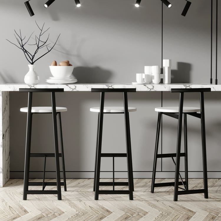 Bar Stools Kitchen Island Bar Chairs Set Of 3 Metal Counter Barstools With Backrest For Dining Pub Room Black & White