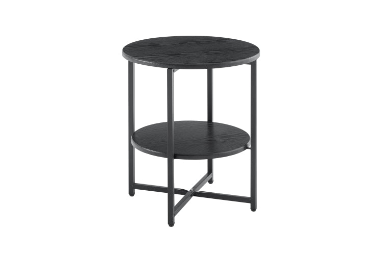 Small Round Side Table,2 Tiers Farmhouse End Table,Accent Tables For Small Spaces,Night Stands For Bedrooms Living Room,Coffee Tables With Storage Shelf,Black
