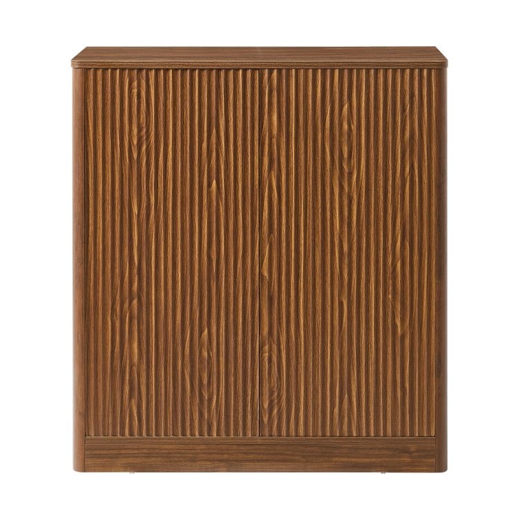34.3" Modern Wavy Sideboard, Curved Contour Design Storage Cabinet, 2 Door Cabinet With Storage Function, Suitable For Kitchen Bedroom Living Room, Walnut, 34.3"L X 15.7"W X 34.3"H