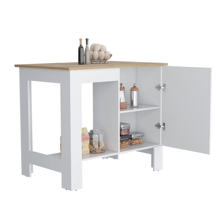 Atenea Kitchen Island, Single Door Cabinet, Shelf White Macadamia