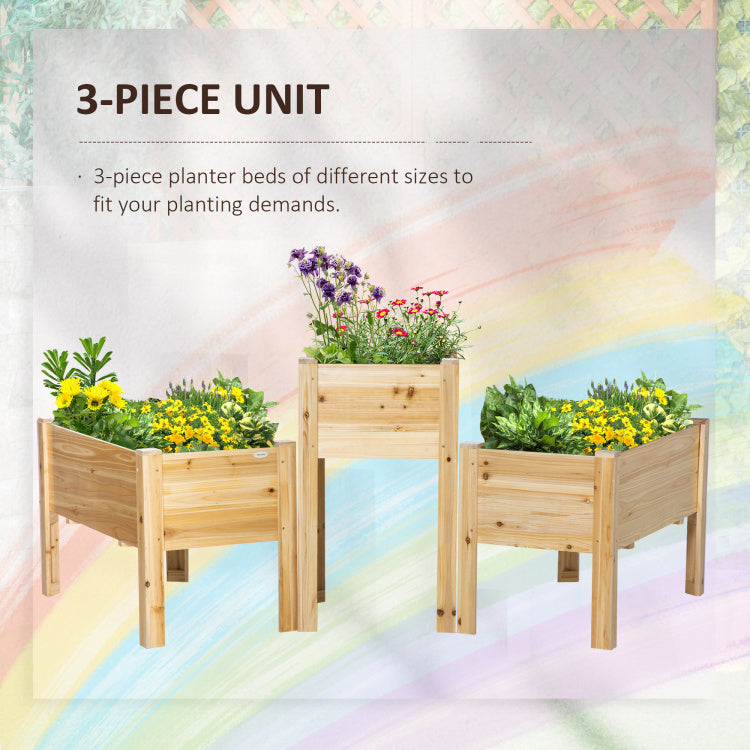 Outsunny Raised Garden Bed Set Of 3, Wooden Elevated Planter Box With Legs And Bed Liner, For Backyard And Patio To Grow Vegetables, Herbs, And Flowers, Natural