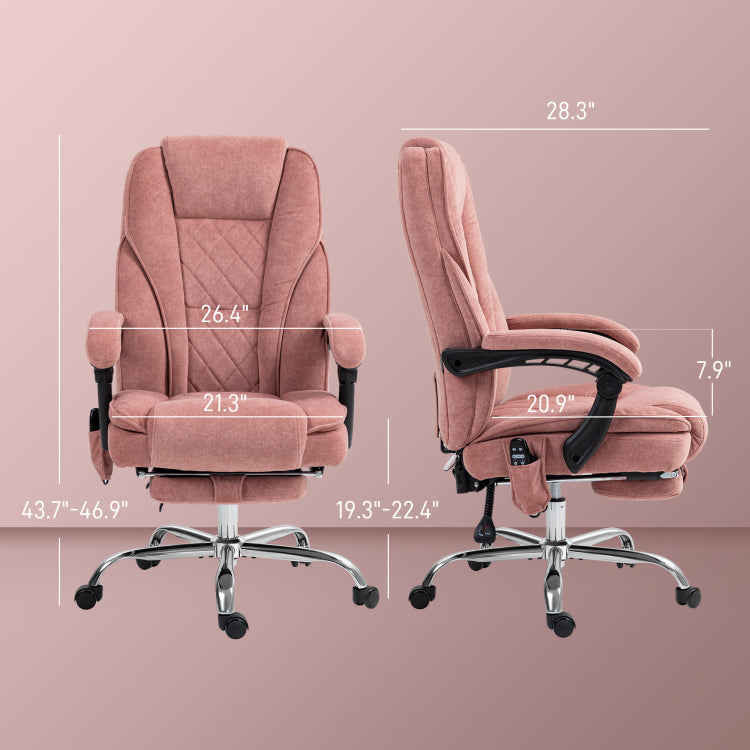 Heated Reclining Massage Office Chair With Adjustable Height And Footrest, Pink