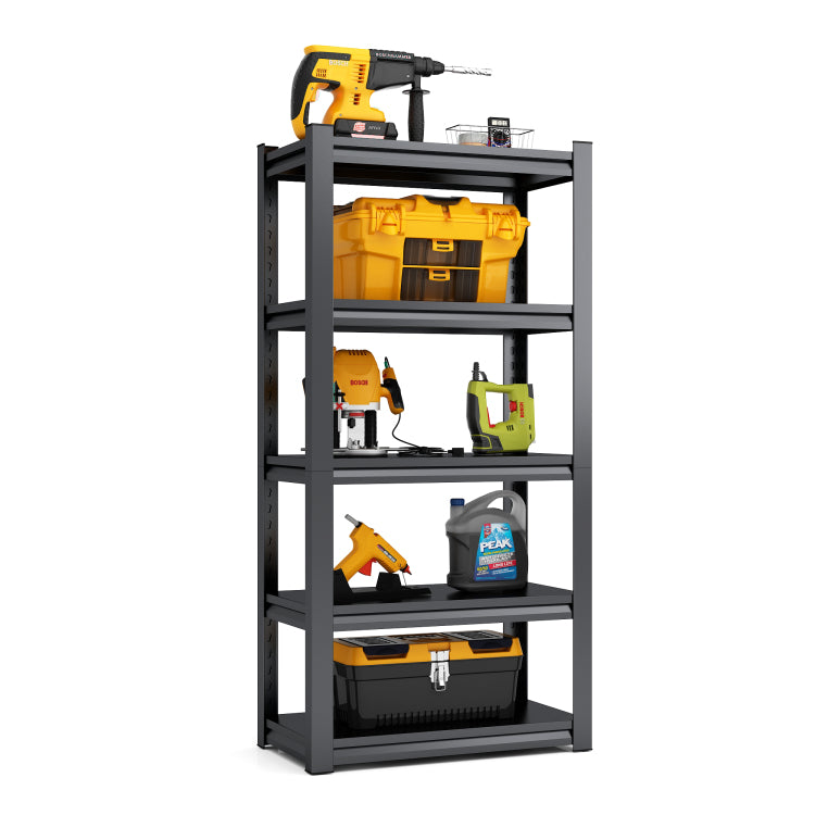 63" H Adjustable Storage Rack, Adjustable Shelves, 2000Lbs Five Tier Shelving Unit, Scratch Resistant And Wear Resistant Panels, Black, Requires Assembly