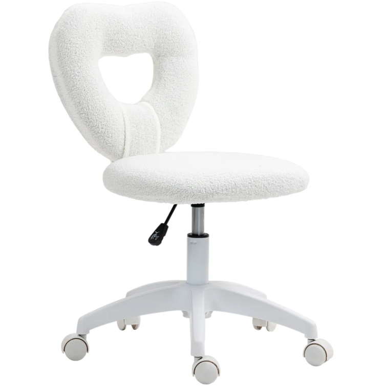 Office Task Chair, Heart Chair With Swivel Wheels, White