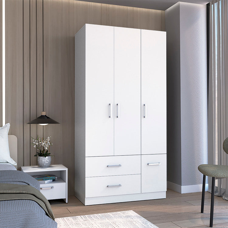 Sebree 71" High Armoire Wardrove Closet With 2 Drawers, Four Doors , Three Cabinet , Six Shelves And Hanging Rod, Bedroom Clothes Storage Cabinet Organizer White
