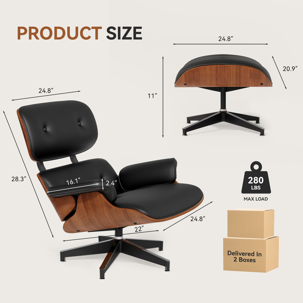 Genuine Leather Recliner Chair With Ottomanchairs, For Living Room, With Heavy Duty Base Leather, Black