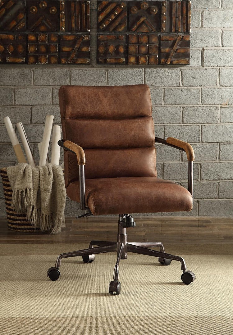 Retro Brown Swivel Office Chair With 5 Star Base