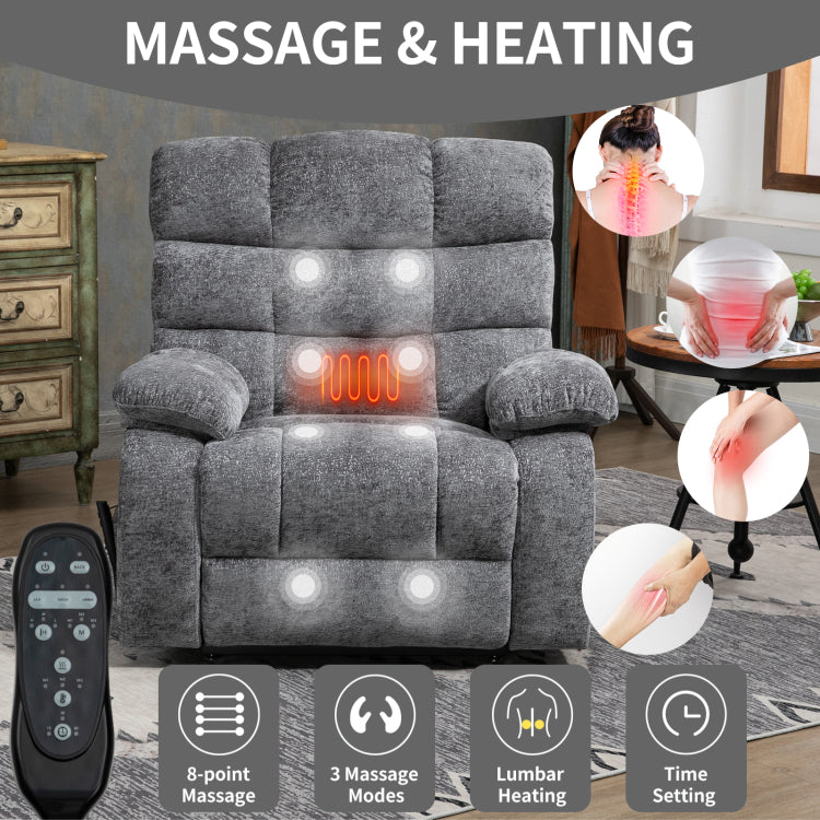 Lift Recliner Chair Heat Massage Dual Motor Infinite Position Up To 350 Lbs Large Electric Power Lift Recliners With Power Remote, Medium Firm And Heavy Duty, Grey