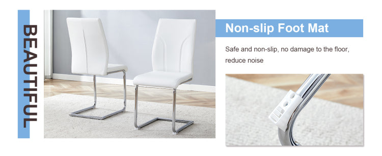 Set Of 4 Dining Chairs, White Dining Chair Set, Pu Material High Backrest Seats And Sturdy Leg Chairs, Suitable For Restaurants, Kitchens, Living Rooms