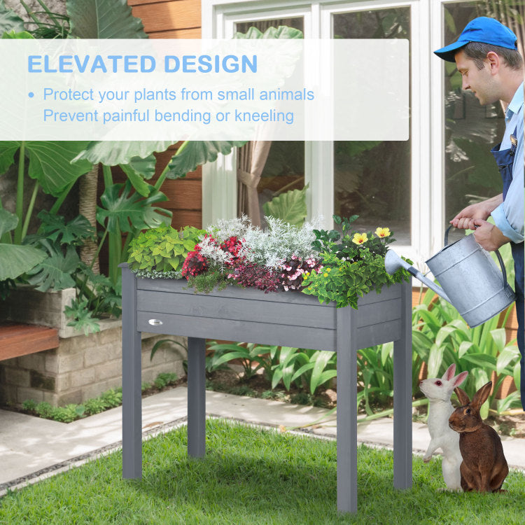 Outsunny Raised Garden Bed With Legs, 34" X 18" X 30", Elevated Wooden Planter Box, Self Draining With Bed Liner For Vegetables, Herbs, And Flowers Backyard, Patio, Balcony Use, Dark Gray