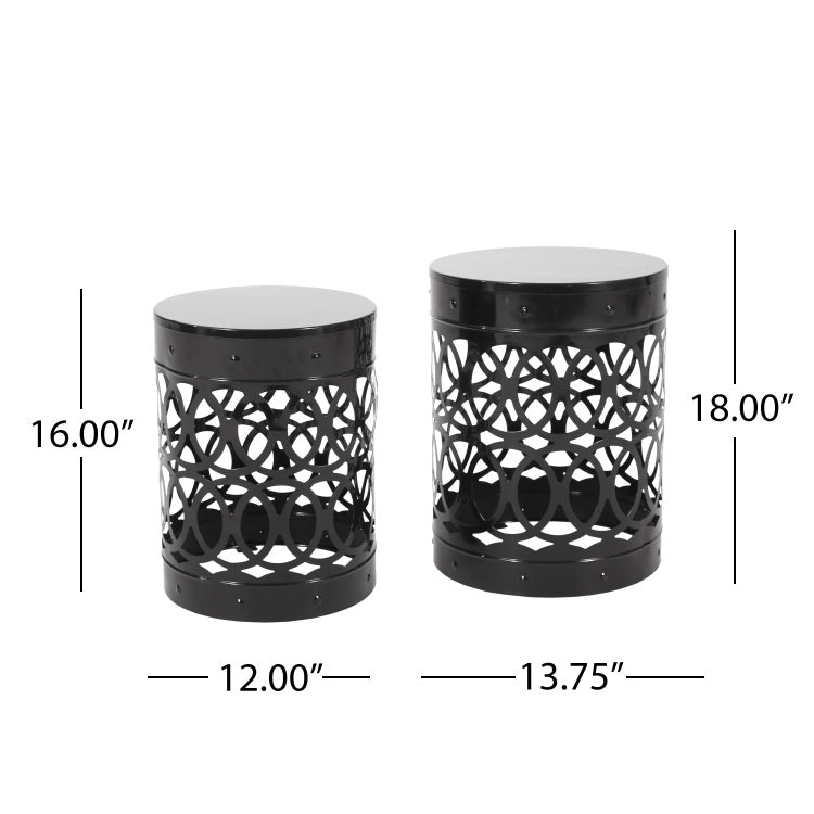 Outdoor Delight Powder Coated Iron End Table, Set Of 2, Black