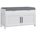 Homcom Shoe Bench, Entryway Bench With Shoe Storage, Cushion, Hidden Compartments, Adjustable Shelves And Shutter Doors, 35.4" Shoe Organizer For Entryway, Hallway, Holds Up To 352 Lbs., White